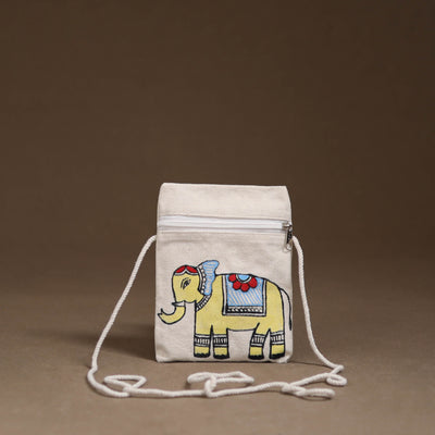 White - Madhubani Handpainted Mobile Sling Bag 16