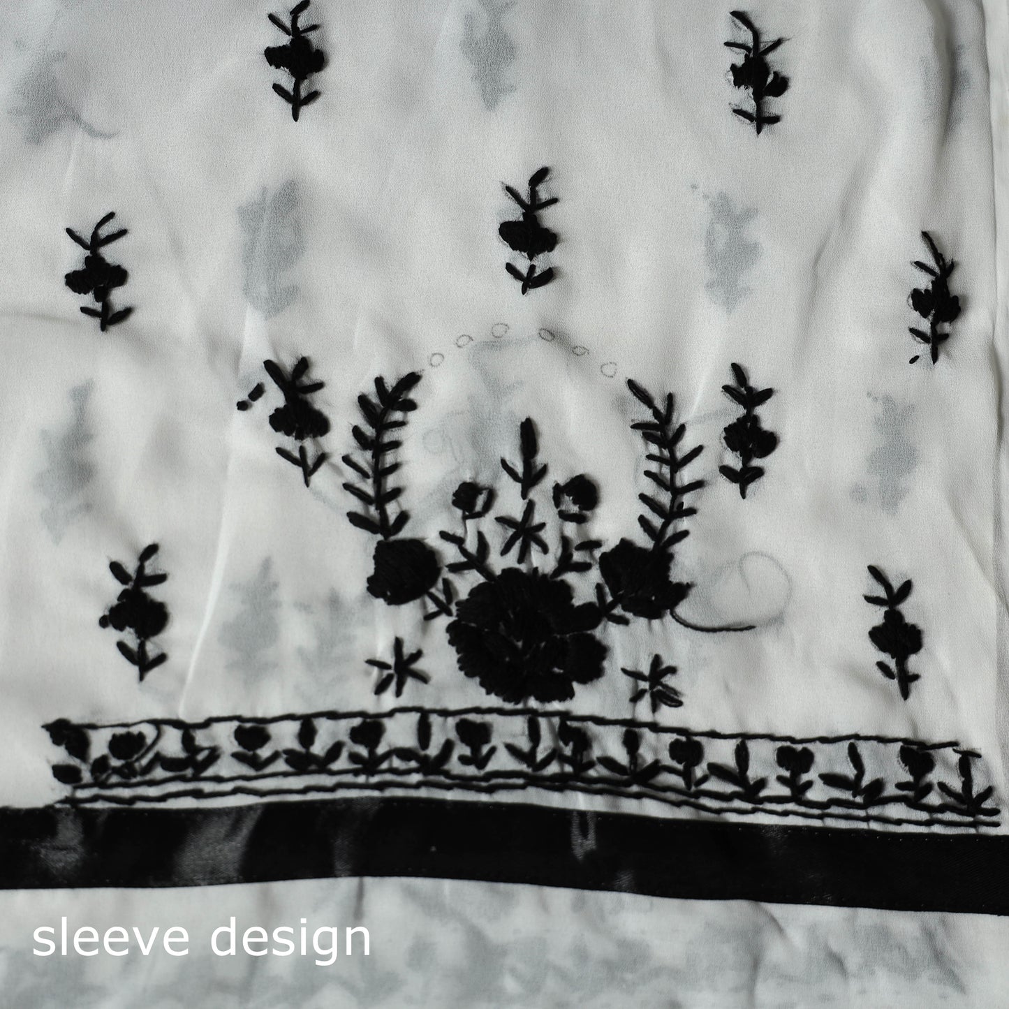 Black - 3pc hand embroidery georgette unstitched phulkari