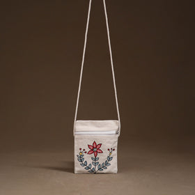 White - Madhubani Handpainted Mobile Sling Bag 17