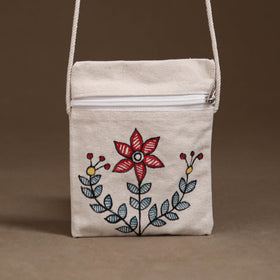 White - Madhubani Handpainted Mobile Sling Bag 17