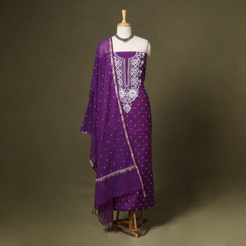Purple - 2pc mul chanderi unstitched chikankari dress