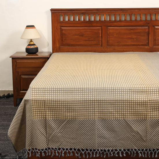 Beige - Pure Cotton Single Handloom Bed Cover from Bijnor 51