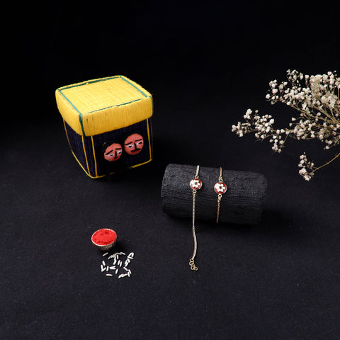 Handcrafted Meenakari Bhaiya Bhabhi Rakhi Set with Coir Box 91