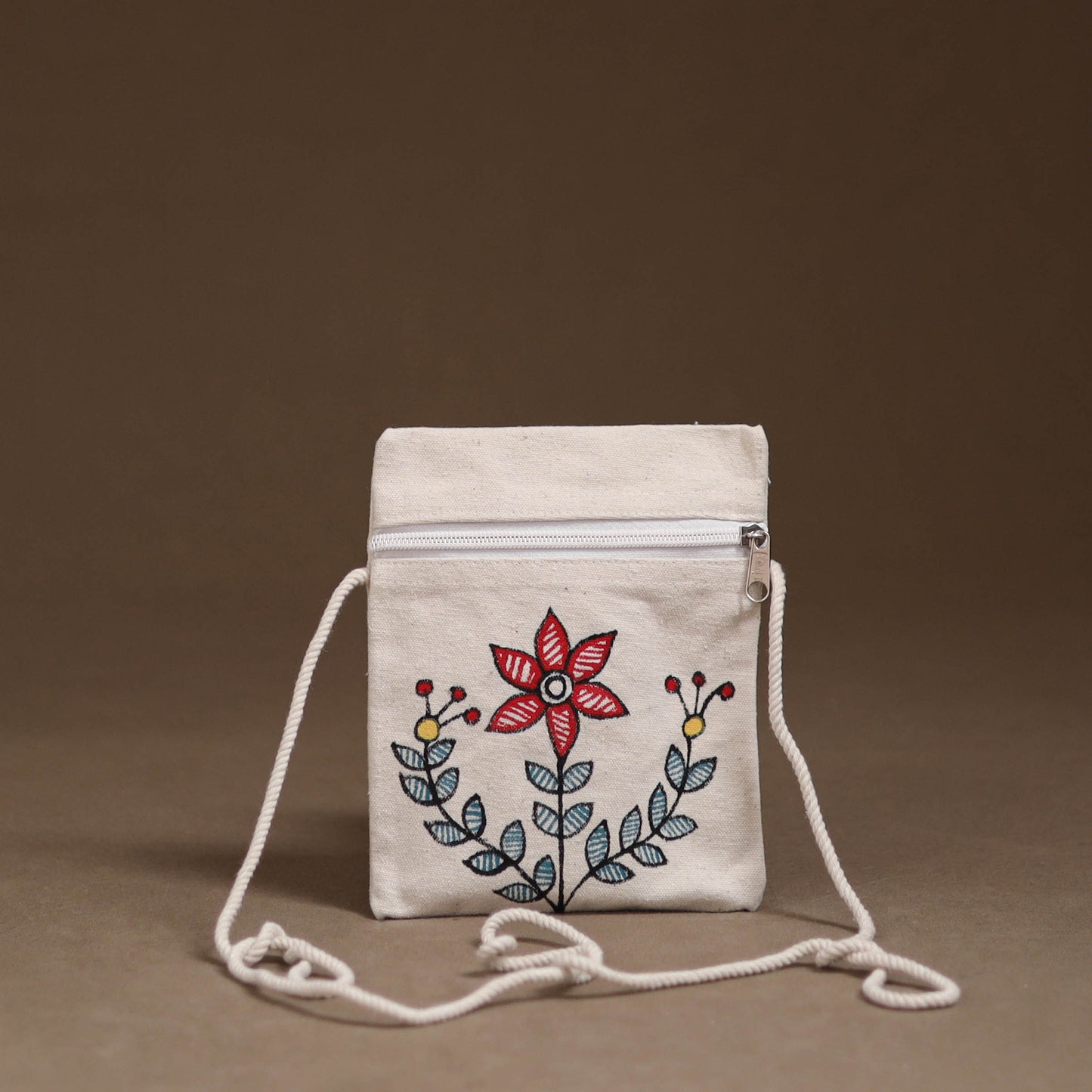 White - Madhubani Handpainted Mobile Sling Bag 17