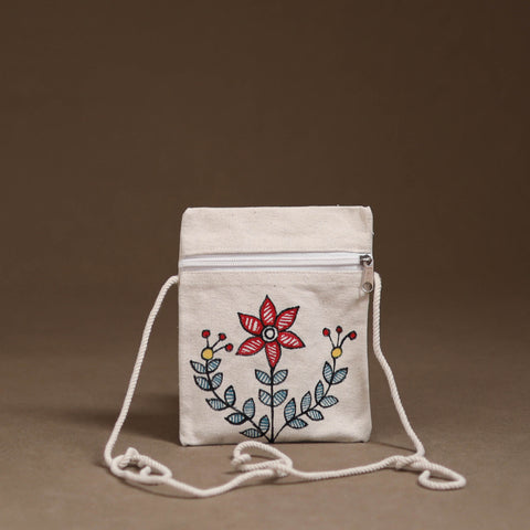 White - Madhubani Handpainted Mobile Sling Bag 17