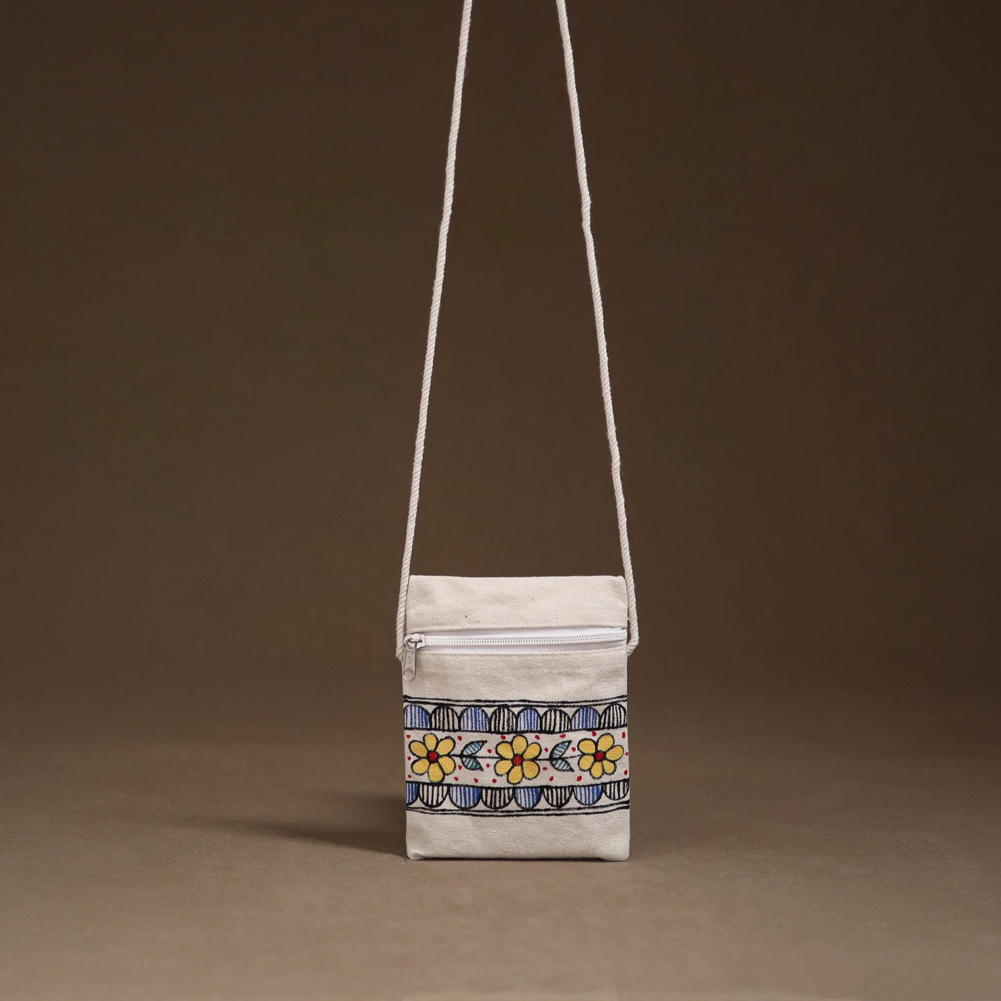 White - Madhubani Handpainted Mobile Sling Bag 18