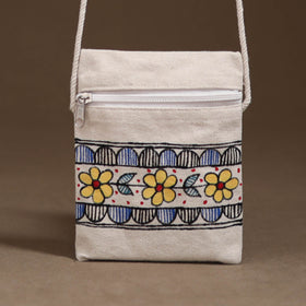 White - Madhubani Handpainted Mobile Sling Bag 18