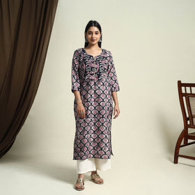 Buy Pink Straight Batik Print Cotton Kurta for Women