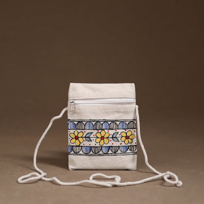 White - Madhubani Handpainted Mobile Sling Bag 18