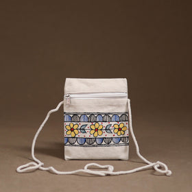 White - Madhubani Handpainted Mobile Sling Bag 18