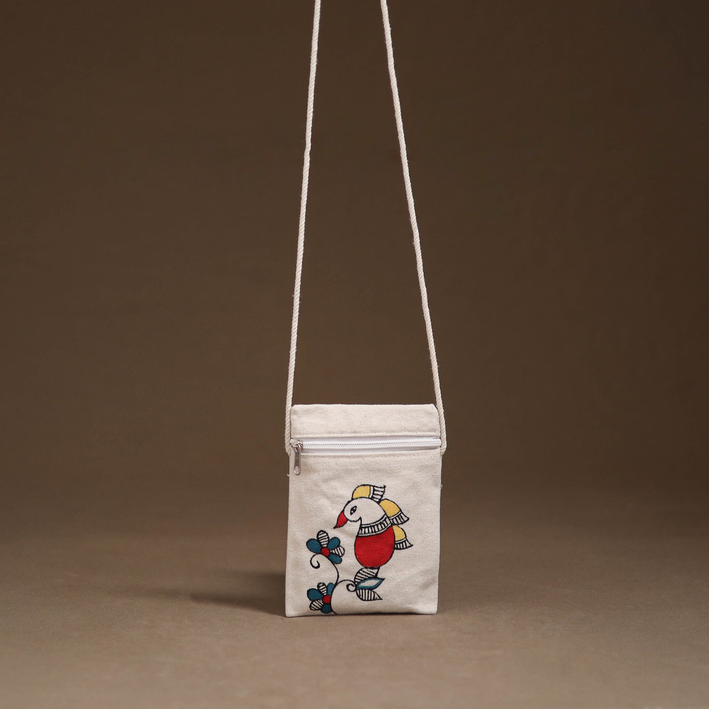White - Madhubani Handpainted Mobile Sling Bag 19