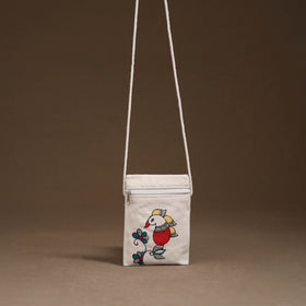White - Madhubani Handpainted Mobile Sling Bag 19