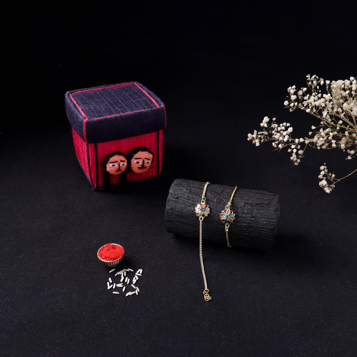 Handcrafted Meenakari Bhaiya Bhabhi Rakhi Set with Coir Box 95