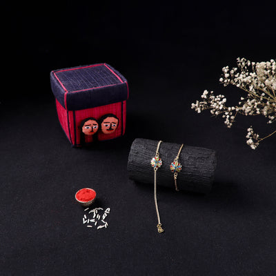 Handcrafted Meenakari Bhaiya Bhabhi Rakhi Set with Coir Box 95