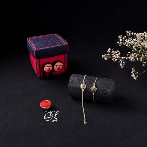 Handcrafted Meenakari Bhaiya Bhabhi Rakhi Set with Coir Box 95