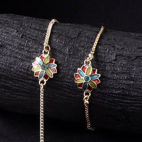 Handcrafted Meenakari Bhaiya Bhabhi Rakhi Set with Coir Box 95