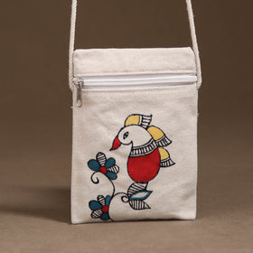 White - Madhubani Handpainted Mobile Sling Bag 19