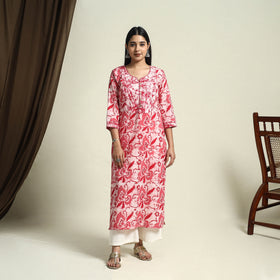Buy Pink Straight Batik Print Cotton Kurta for Women