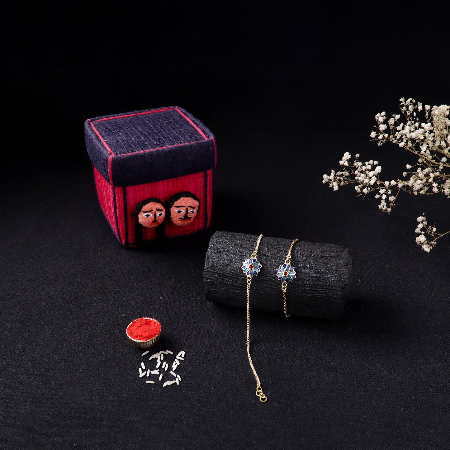 Handcrafted Meenakari Bhaiya Bhabhi Rakhi Set with Coir Box 96