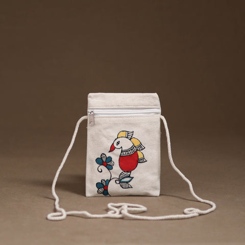 White - Madhubani Handpainted Mobile Sling Bag 19