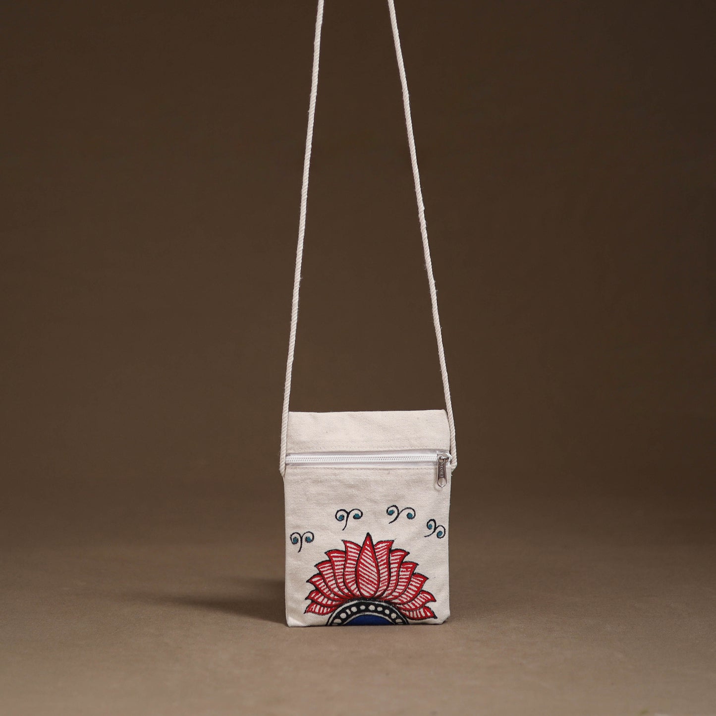 White - Madhubani Handpainted Mobile Sling Bag 20