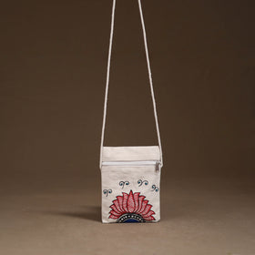 White - Madhubani Handpainted Mobile Sling Bag 20