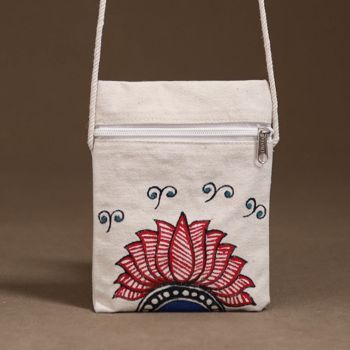 White - Madhubani Handpainted Mobile Sling Bag 20