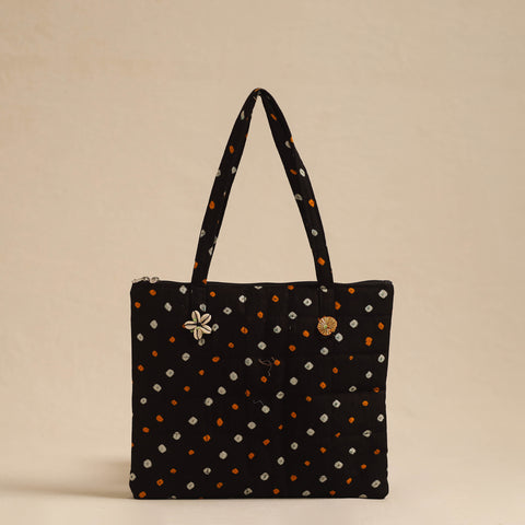Black Handcrafted Quilted Cotton Hand Bag