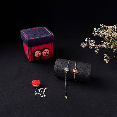 Handcrafted Meenakari Bhaiya Bhabhi Rakhi Set with Coir Box 98