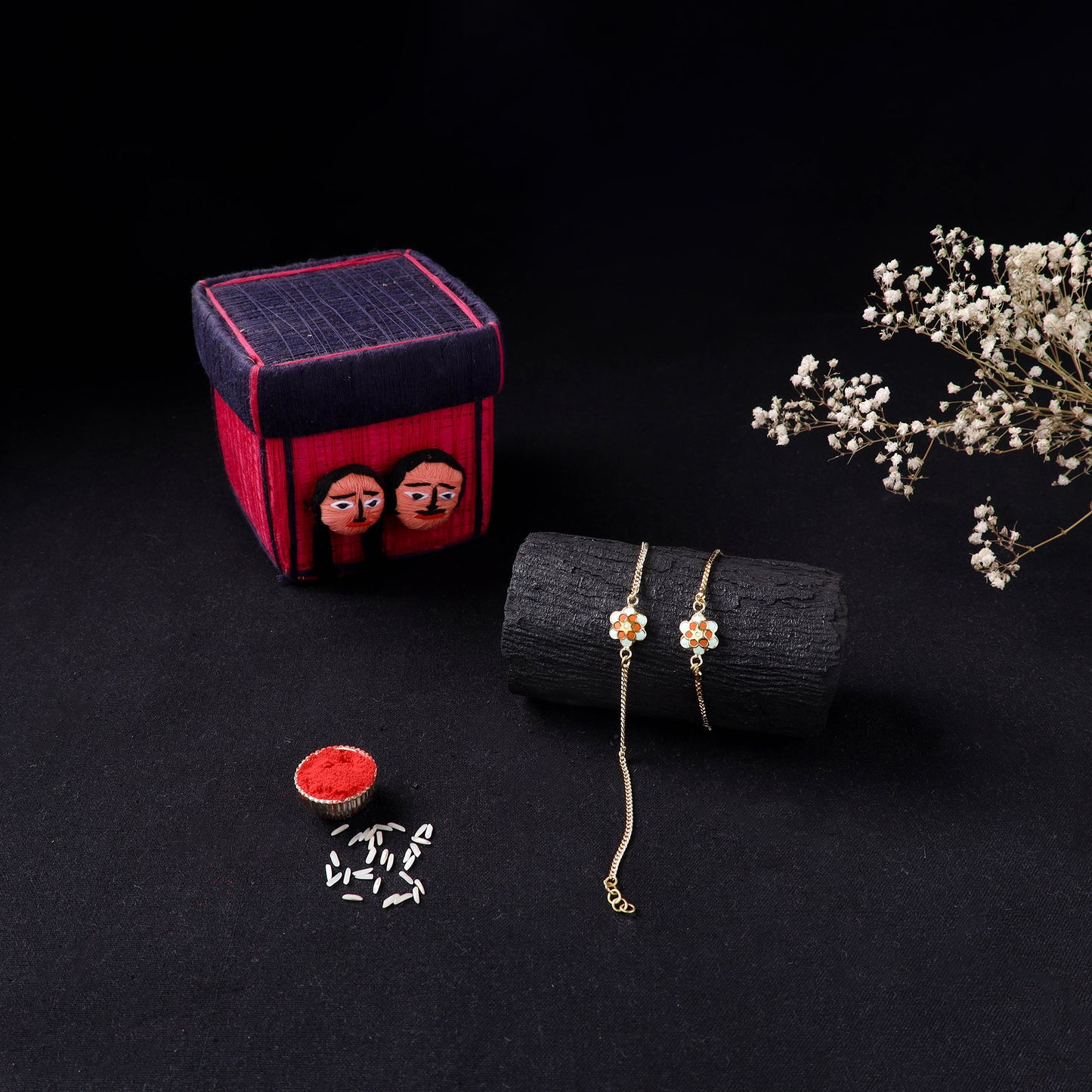 Handcrafted Meenakari Bhaiya Bhabhi Rakhi Set with Coir Box 99
