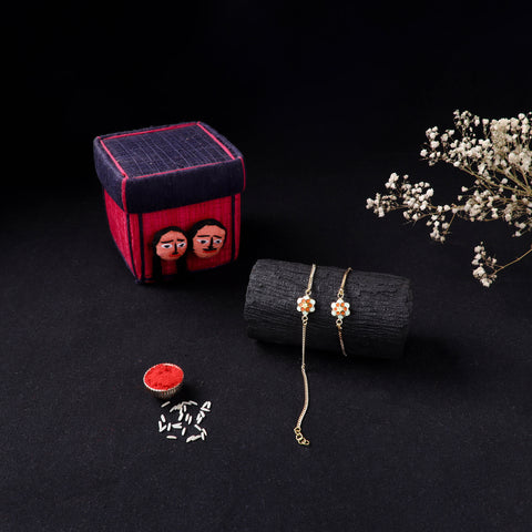 Handcrafted Meenakari Bhaiya Bhabhi Rakhi Set with Coir Box 99