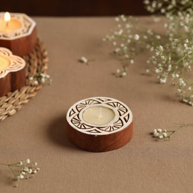  Hand Carved Sheesham Wood Block Tealight Candle Holder Online in India l iTokri.com 
