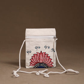 White - Madhubani Handpainted Mobile Sling Bag 20