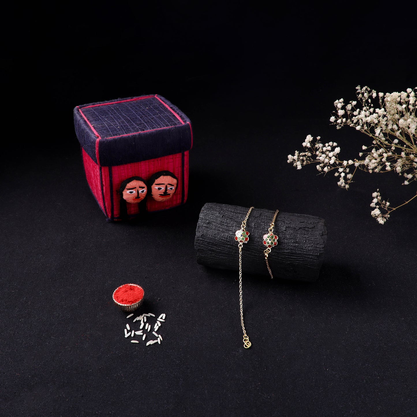 Handcrafted Meenakari Bhaiya Bhabhi Rakhi Set with Coir Box 100