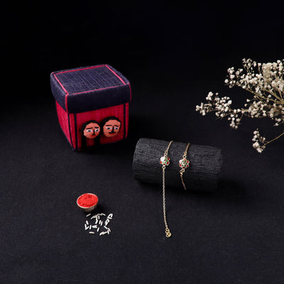 Handcrafted Meenakari Bhaiya Bhabhi Rakhi Set with Coir Box 100