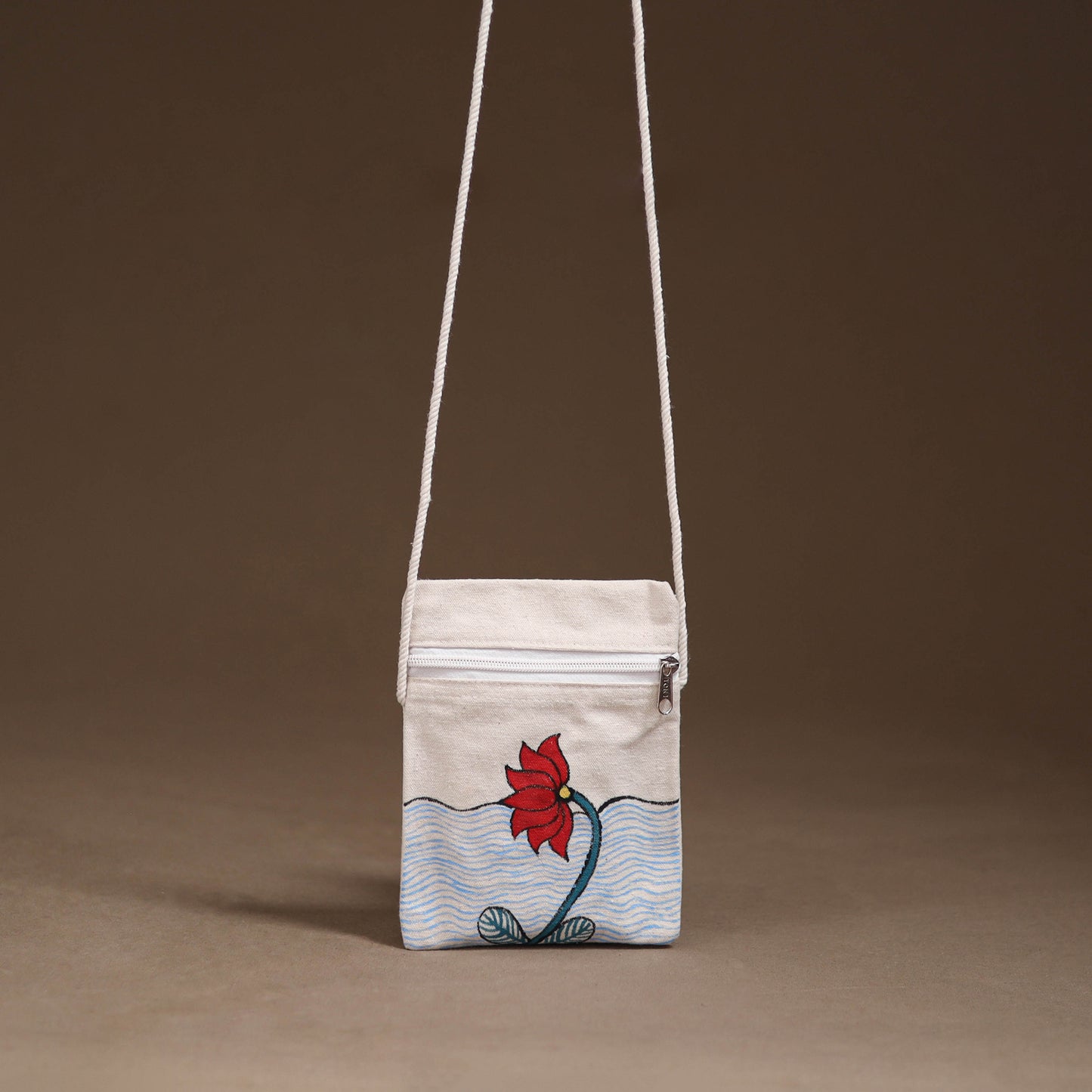 White - Madhubani Handpainted Mobile Sling Bag 21