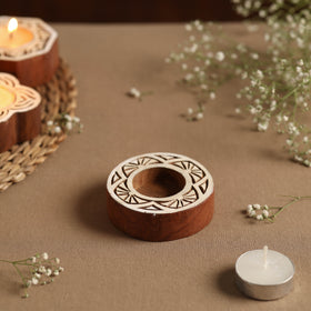  Hand Carved Sheesham Wood Block Tealight Candle Holder Online in India l iTokri.com 