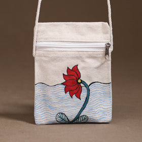 White - Madhubani Handpainted Mobile Sling Bag 21