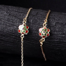 Handcrafted Meenakari Bhaiya Bhabhi Rakhi Set with Coir Box 100