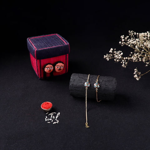 Handcrafted Meenakari Bhaiya Bhabhi Rakhi Set with Coir Box 101