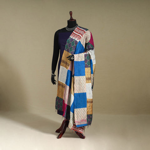 Multicolor - patchwork reversible silk bengal kantha work