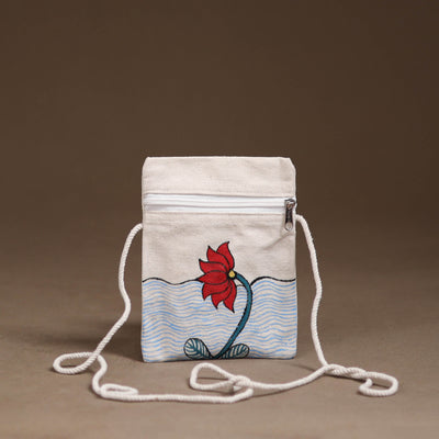 White - Madhubani Handpainted Mobile Sling Bag 21