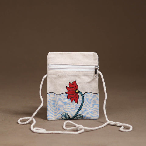 White - Madhubani Handpainted Mobile Sling Bag 21