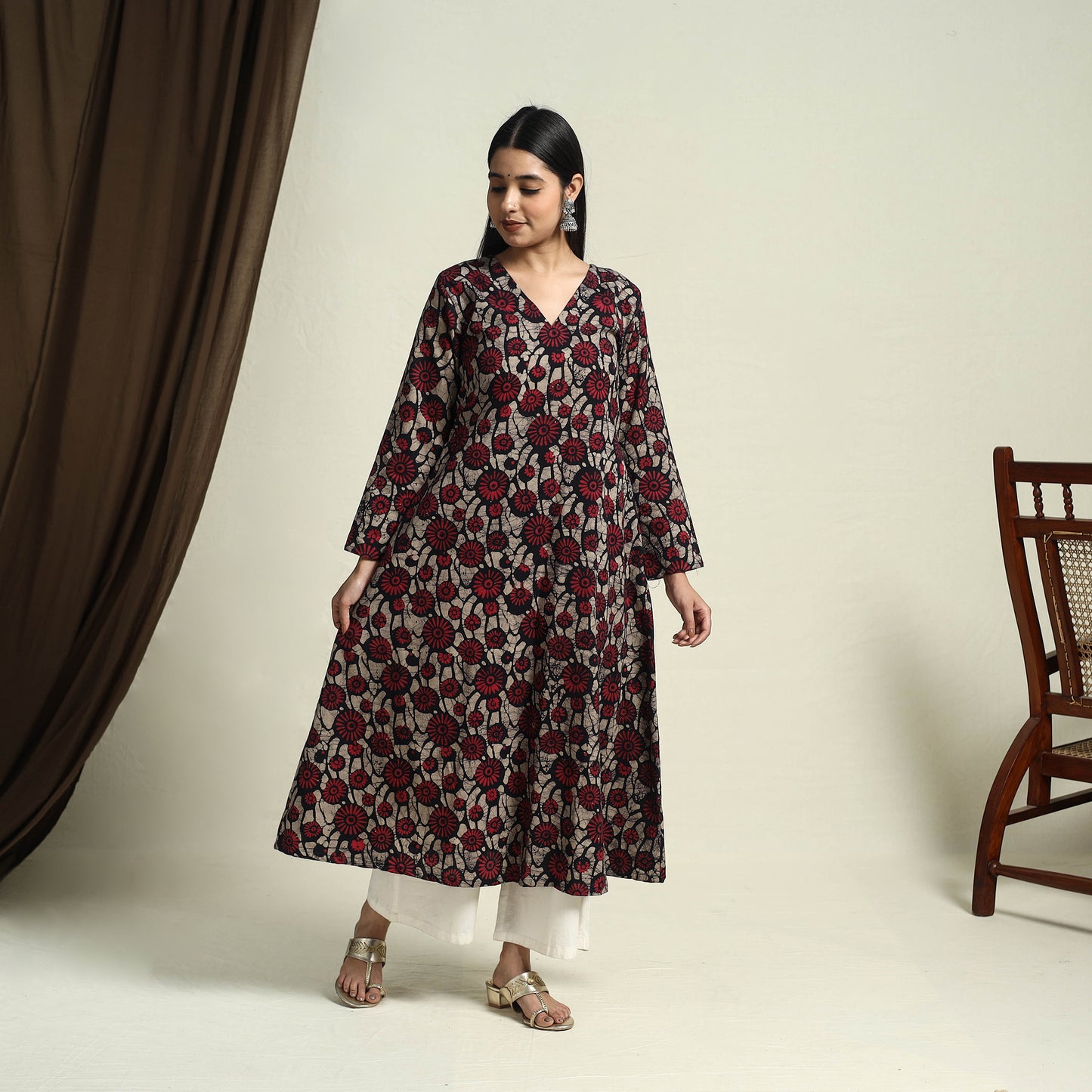 Buy Red A-Line Batik Print Cotton Kurta for Women