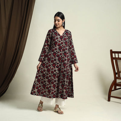Buy Red A-Line Batik Print Cotton Kurta for Women
