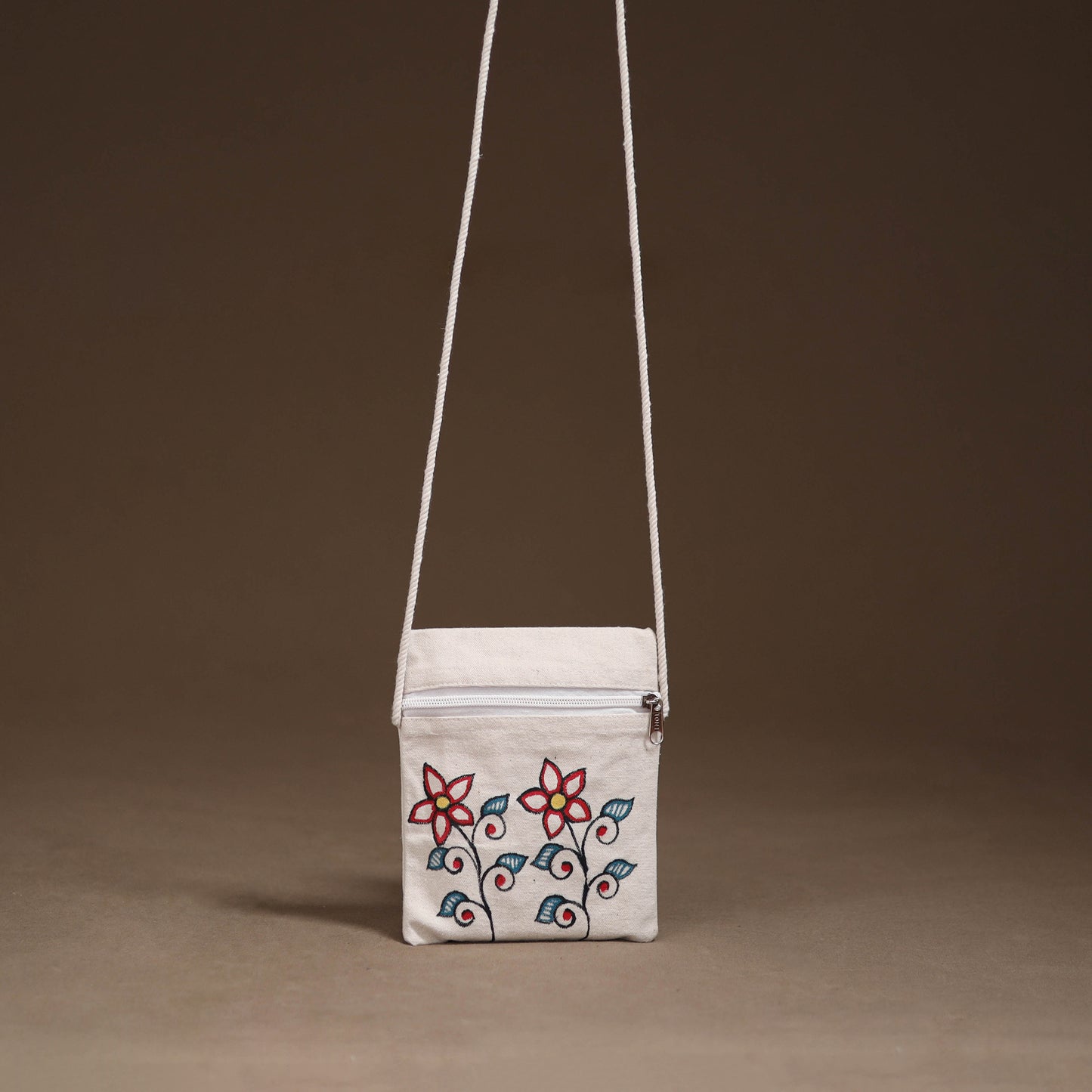 White - Madhubani Handpainted Mobile Sling Bag 22