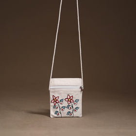 White - Madhubani Handpainted Mobile Sling Bag 22
