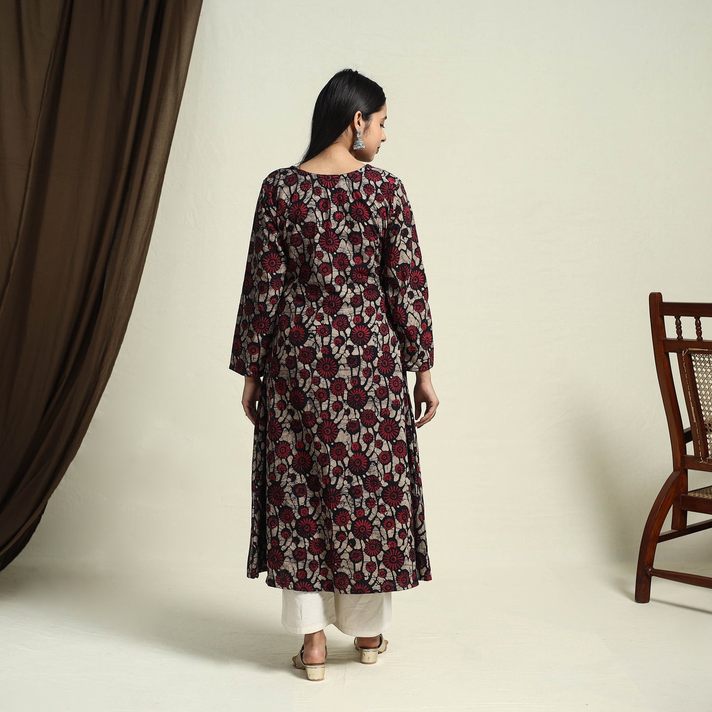 Buy Red A-Line Batik Print Cotton Kurta for Women