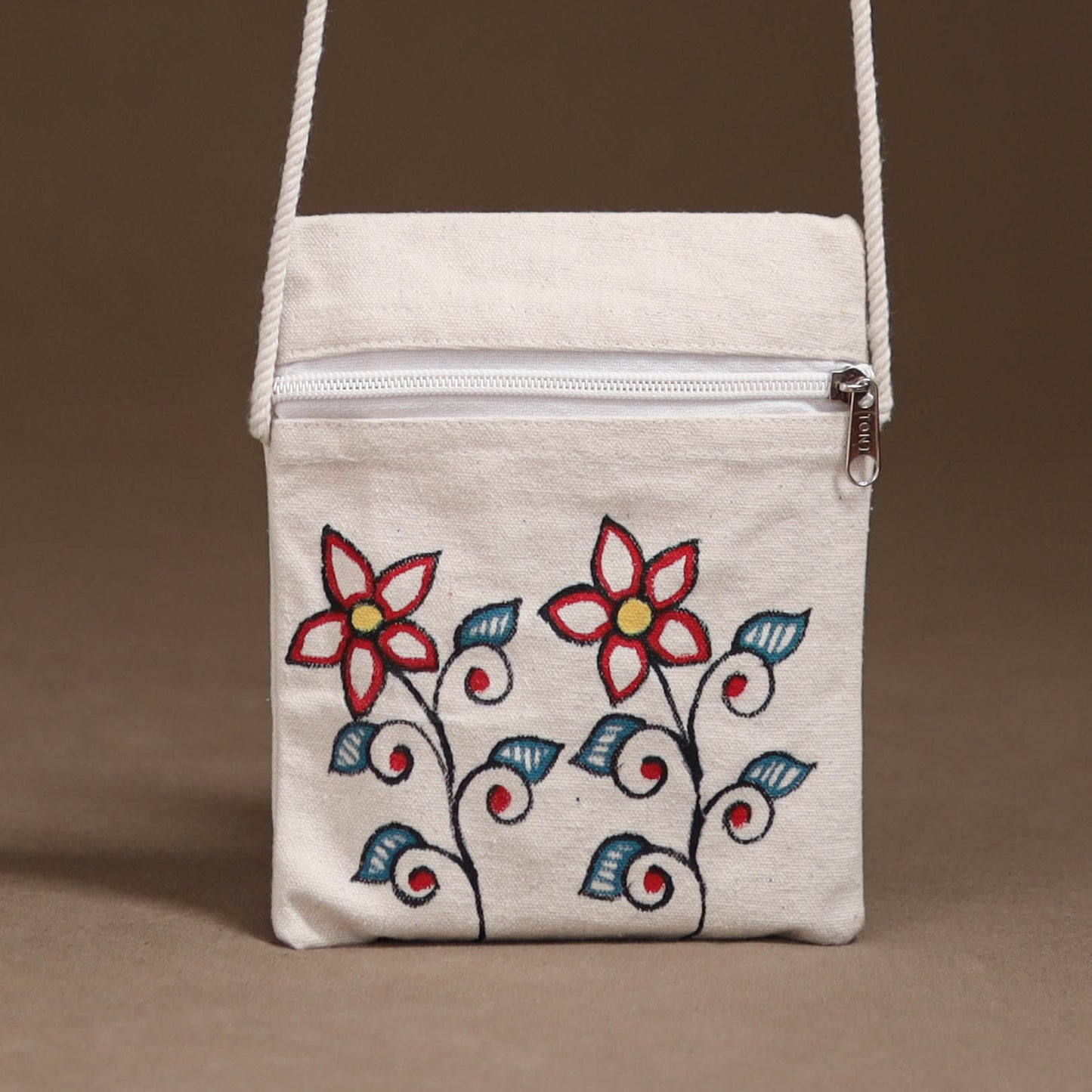 White - Madhubani Handpainted Mobile Sling Bag 22