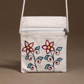 White - Madhubani Handpainted Mobile Sling Bag 22
